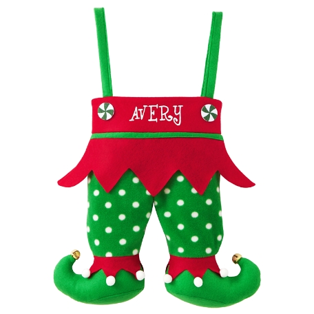 Jingle Bell Elf Pants Stocking - Green Polka Dots